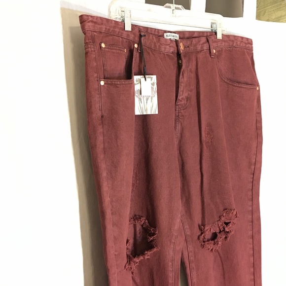 Alice & You Burgundy Destroyed High Rise Jeans 22 - Picture 4 of 11